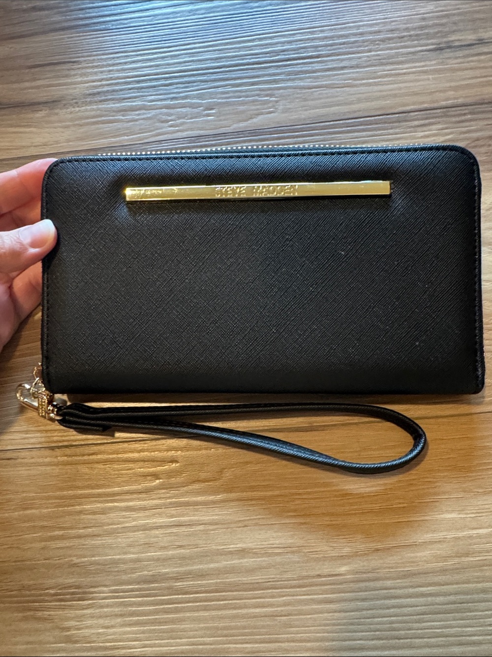 Steve Madden Black Wristlet Wallet with Gold Accent